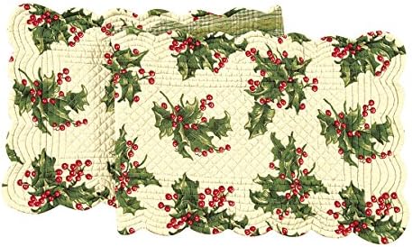 Holly Cream Berries 100% Cotton Quilted Christmas Table Runner 14" x 70" by CFHome