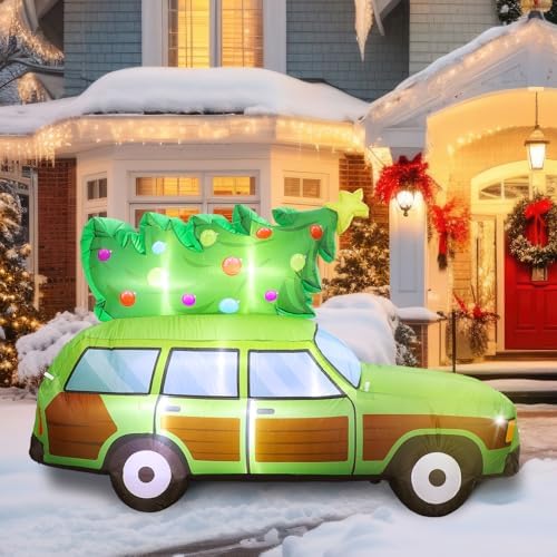 Vihose 8FT Christmas Station Wagon Inflatable with LED Lights for Yard - Image 4