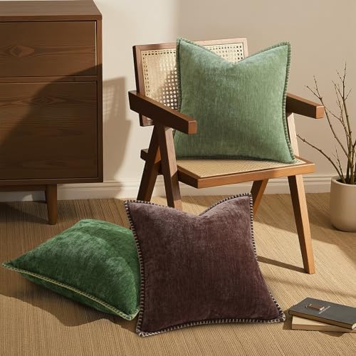 decorUhome Soft Chenille Throw Pillow Covers 24x24 Set of 2 Olive Green - Image 6