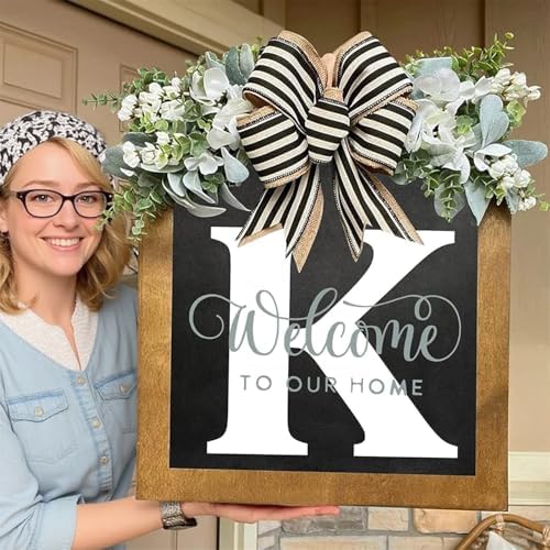 16'' Personalized Last Name Welcome Sign, Door Wreaths for Front Door Outside, Spring Wreath for Front Door Decor, Farmhouse New Home Gifts for Home (K) - Image 4