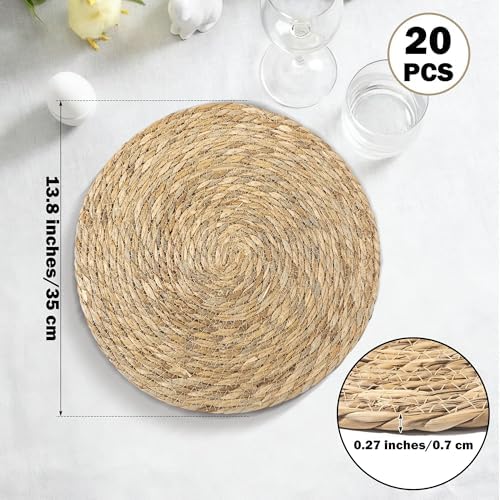 Elcoho 20 Pieces Round Woven Placemats 13.8 Inch Boho Rattan Placemats Farmhouse Braided Place Mats Woven Plate Chargers Rustic Wicker Table Mats for Dining Table - Image 2