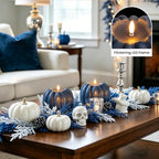 Blue Fall Decor, Fall Decorations for Home, Large Flameless Pumpkin Candle - Image 3