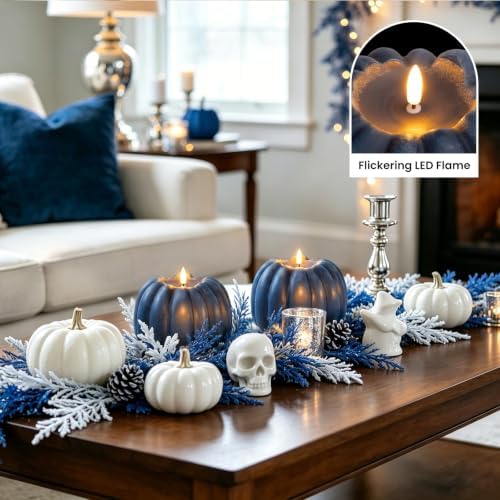 Blue Fall Decor, Fall Decorations for Home, Large Flameless Pumpkin Candle - Image 3