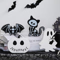 4PCS Halloween Decorations Indoor, Halloween Tiered Tray Decor Table Sign, Halloween Wooden Signs Ghost Bat Pumpkin Cat Blocks Signs, Table Decor Halloween Party Decorations for Mantle Home Shelf by CYSKXYI