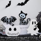 4PCS Halloween Decorations Indoor, Halloween Tiered Tray Decor Table Sign, Halloween Wooden Signs Ghost Bat Pumpkin Cat Blocks Signs, Table Decor Halloween Party Decorations for Mantle Home Shelf by CYSKXYI