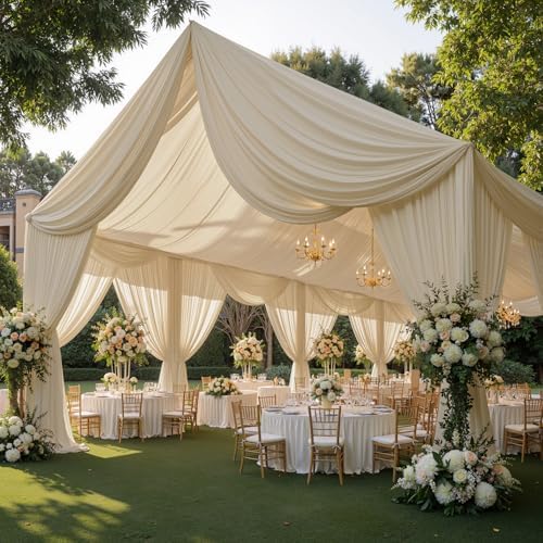 10 Panels 5ft(W) x 20ft(H) Beige Ceiling Drapes for Wedding Parties - Image 4