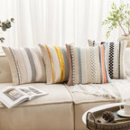 ANRODUO Boho Decorative Pillow Covers 20x20 Inch Black Stripe Pack of 2 - Image 2