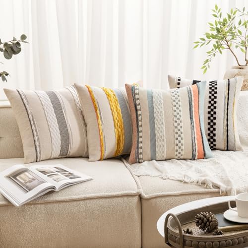 ANRODUO Boho Decorative Pillow Covers 20x20 Inch Black Stripe Pack of 2 - Image 2