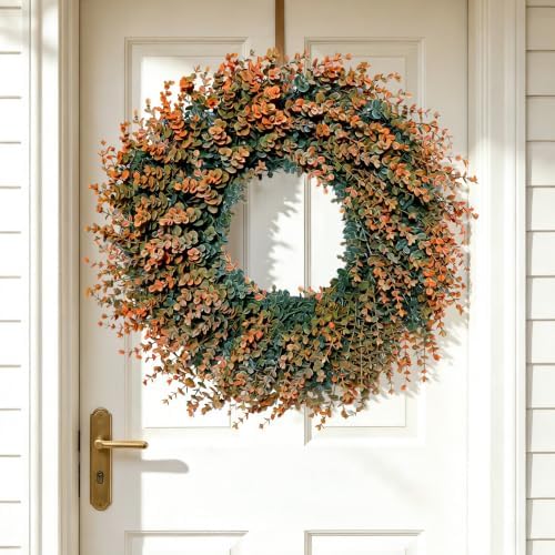 Fall Wreath for Front Door 26 inch Eucalyptus Leaves UV Resistant - Image 3