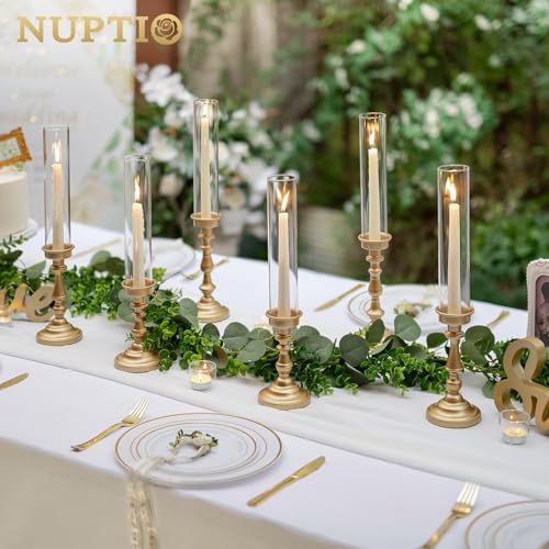 NUPTIO Hurricane Candle Holders, Set of 6 Gold Taper Holders with Glass - Image 3
