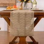 Niviy Burlap Boho Table Runner for Spring Home Decor 120 Inches Long, Modern Farmhouse Decor Rustic Macrame Woven Coffee Table Runners for Summer Dining Table Decoration, Burlap Brown - Image 4