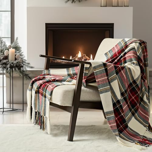 EverGrace Chenille Christmas Throw Blanket, 50"x60", White Stewart Plaid by EVERGRACE