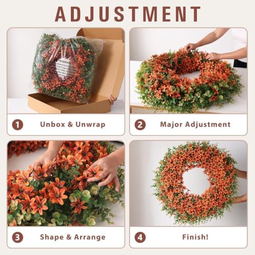 32" Large Artificial Eucalyptus Silk Flower Wreath for Outdoor(Fall Orange) - Image 5
