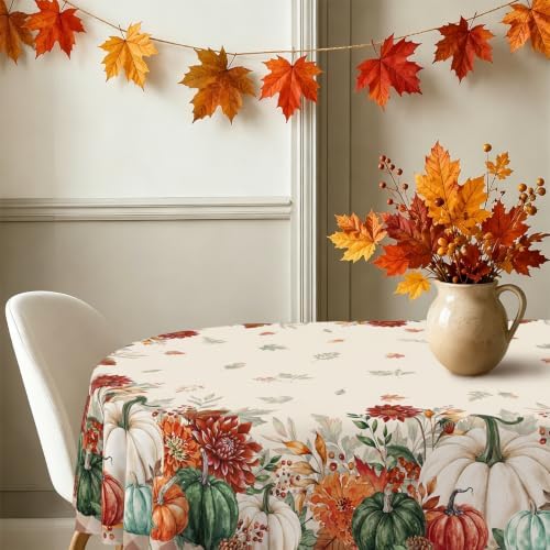 Oval Fall Tablecloth 60x102 Inch, Thanksgiving Autumn Harves Pumpkin Flower Table Cloth, Waterproof Wrinkle Resistant Table Cover for Fall Decorations Decor - Image 2