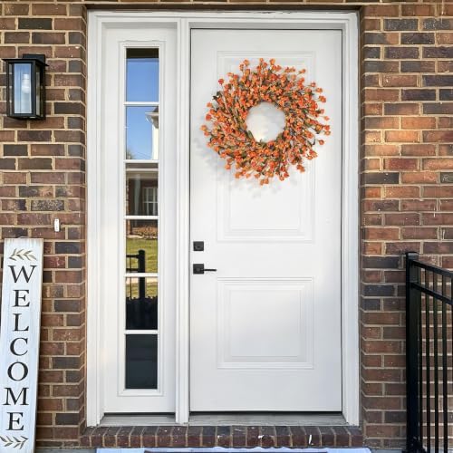 24in Fall Wreaths for Front Door Handcrafted Paper Flower Wreath - Image 5