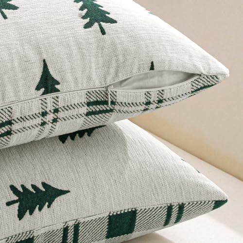 MIULEE Christmas Decorative Chenille Throw Pillow Covers, 12x20 Inch, White Dark Green Tree, Set of 2 Cute Trees with Plaid Patterns Pillows for Sofa Couch Bedroom Chair Xmas Home Decor - Image 6