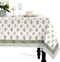 CPC Fall Green Block Print 100% Cotton Rectangle Tablecloth 70x108 Inch by COTTONPRINTCLUB