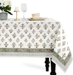 CPC Fall Green Block Print 100% Cotton Rectangle Tablecloth 70x118 Inch by COTTONPRINTCLUB