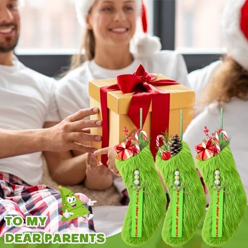 Moucuny 6 Pcs Lime Green Christmas Stocking Faux Fur Stocking DIY Name Tags - Image 6