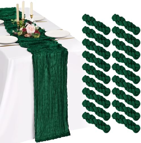 18 Pack Cheesecloth Table Runner 10FT Emerald Green Table Runner Boho Gauze Cheese Cloth Table Runners Long Rustic Sheer Table Decorations for Wedding Party Baby Bridal Shower Birthday Holiday Home by Showgeous