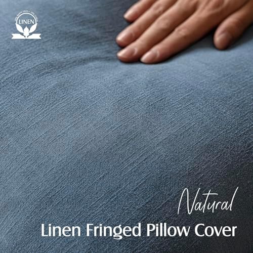 Foindtower Decorative Linen Fringe Throw Pillow Covers 24×24 Inch,Dark Blue - Image 2
