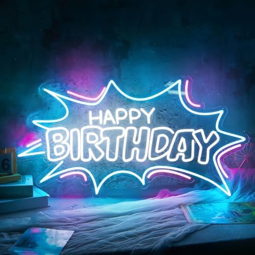 Happy Birthday LED Neon Signs Transparent Acrylic Lights Decor for Wedding Birthday Party Wall Home Bedroom Room Art Decoration with USB Light Modulator 5V by Unknown