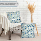 Ridhi Block Print Queen Blue Pillow Cover 18" x 18" (Pack of 2) Decorative Couch Pillows for Living Room, Farmhouse Chic Boho Cute Outdoor Pillows Covers Gifts for Spring, Mother's Day - Image 2