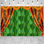9x6ft India Pooja Backdrop Puja Ganpati Green Banana Leaf Mehndi Festival Photography Background Diwali Hindu Wedding Party Banner Decorations Photo Studio Props - Image 3
