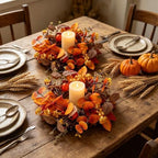 6 PCS Fall Candle Ring Wreaths Artificial Autumn Eucalyptus Candle Wreath with Leaves Berries Flowers Thanksgiving Farmhouse Harvest Wreath Candle Holder for Pillar Candles Table Centerpiece Decor - Image 5
