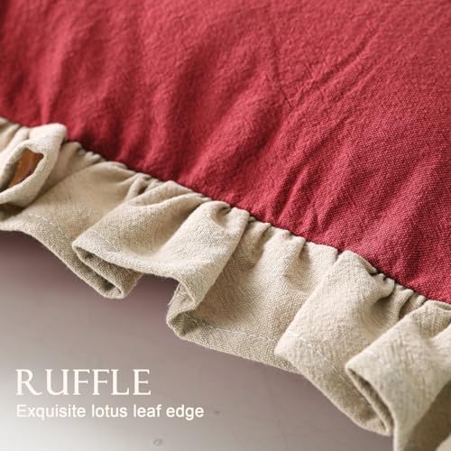 patdrea Vintage Red Linen Throw Pillow Covers,Set of 2,22"x22"-Kubum - Image 6