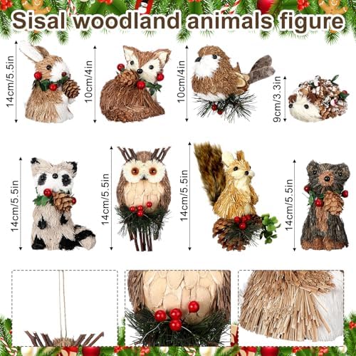 Vercraft 8 Pack Woodland Animal Xmas Ornaments Sisal Straw Rustic, Classic - Image 2