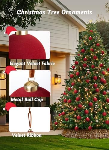 Brightown 15 Pcs Velvet Christmas Balls, 3.15 Inch Red Green Brown Velvet Ornaments for Christmas Tree, Christma Tree Flocked Ornaments Balls for Family Holiday Wedding Party Xmas Hanging Decoration - Image 4