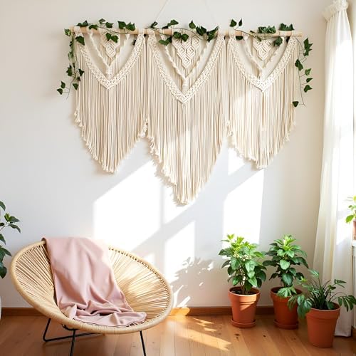 guzhiou large macrame wall hanging - Boho Tapestry Macrame Wall Decor Art- Chic Bohemian Handmade Woven Tapestry Home Decoration for Bedroom Living Room Apartment Wedding Party - 43"x32" (with Ivy) - Image 3