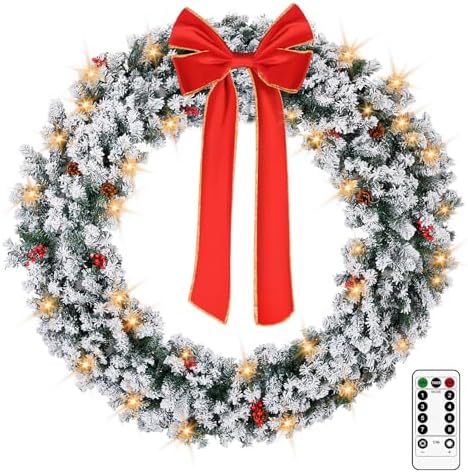 VINGLI 60" Extra Large LED Christmas Wreath with 220 Warm White Lights by VINGLI