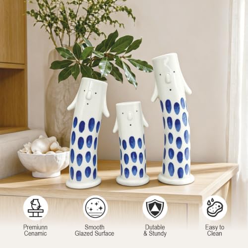 Cute Ceramic Face Vase Set of 3, Aesthetic Small Bud Vases for Home Table Shelf Decor - Image 5