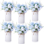 Domensi 6 Sets Wedding Centerpiece for Table Decoration Light Blue Artificial Fake Rose Flower with Metal Vase Faux Silk Rose Bouquet Floral Arrangement for Bridal Shower Home Dining by Domensi