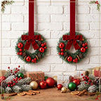 Dingion 6 Pcs 6 Inch Mini Christmas Cabinet Wreath with Burgundy Bow - Image 6