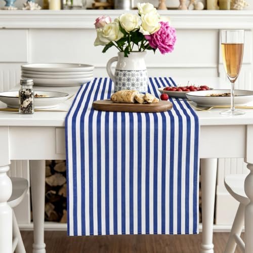 6 Pcs Navy Blue and White Stripe Table Runner, 13 x 72 Inch - Image 3