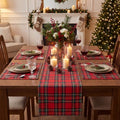 7 Pcs Christmas Tartan Plaid Table Runner and Placemat Set, Red by Unknown