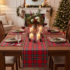 7 Pcs Christmas Tartan Plaid Table Runner and Placemat Set, Red by Unknown