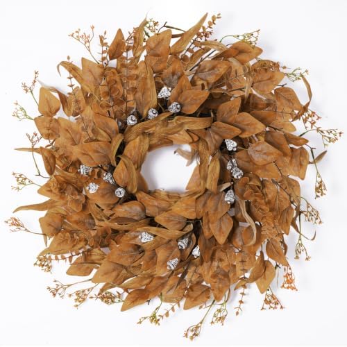 24 Inch Fall Wreath for Front Door, Artificial Eucalyptus Porch Decor by FLAGLY