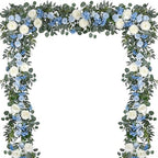 DearHouse 2Pcs Artificial Peony Flower Garland and - Silk Peony Garland with Flowers and Eucalyptus for Wedding Party Table Decoration,6ft/Strand (Blue) by DearHouse