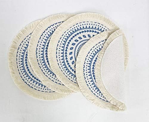 Fennco Styles Boho Geometric Fringe Decorative Cotton Placemats 13-inch Round, Set of 4 - Blue Heat Resistant Insulation Table Mats for Home Decor, Dining Table, Banquets and Special Events - Image 3