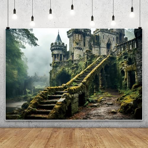 Leowefowa Mysterious Castle in The Forest Backdrop 20x10ft Ancient Magic Castle Fairy Tale Forest Photo Background Enchanted Forest Vintage Medieval Castle Photography Background Banner Vinyl - Image 5