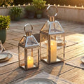 TRIROCKS Set of 2 Stainless Steel Decorative Lanterns 13"&10" H Metal Candle Holders with Tempered Glass for Home Decor Living Room Parties Events Tabletop Indoors Outdoors(Silver) by TRIROCKS