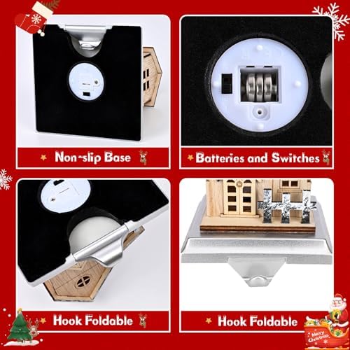 4 Pack Christmas Stocking Holders for Mantle, Wood Room Hangers With Lights, House Xmas Hanging Hooks for Fireplace Tables, Weighted Hook Christmas Decorations - Image 5