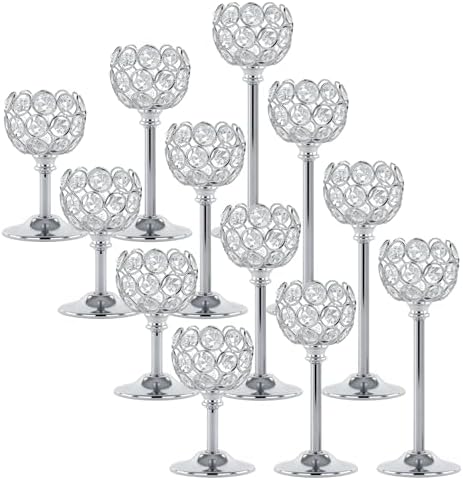 Silver Crystal Candle Holders Candlestick Holders - 4 Sets Tall Bling Bowl Candelabra Centerpieces for Dining Table, Wedding, Party & Fireplace Mantel Decor,12Pcs by Unknown