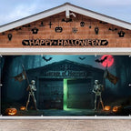 7x16ft Halloween Garage Door Banner Decoration Red Moon Skeleton Misty Haunted Forest Halloween Garage Door Cover for 2 Car Large Horror Covers Decorations for Party Outdoor Decor by Lexfvpoo