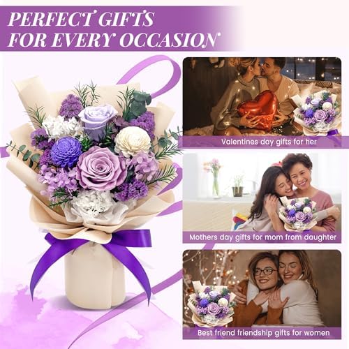 QOEAZY Flowers for Delivery, Preserved Flowers Bouquet with Gift Box, Rose Gifts for Women Mom Grandma - Image 3