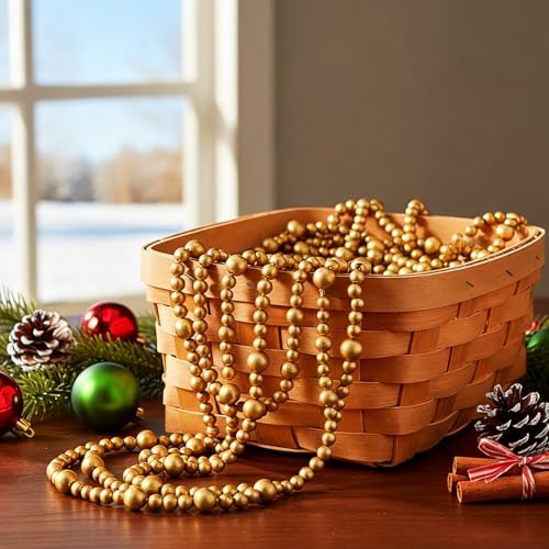 Zeyune 1 Pcs 66 Feet Christmas Beads Garland, Gold - Image 7